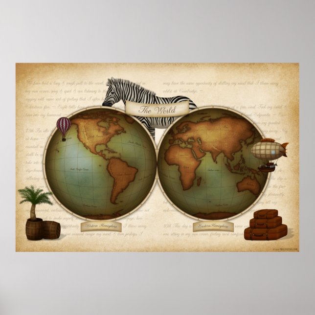 Neo-Victorian World Traveler's Atlas Steampunk Poster (Front)