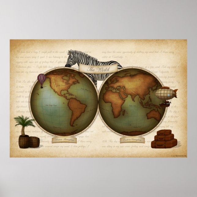 Neo-Victorian World Traveler's Atlas Steampunk Poster (Front)