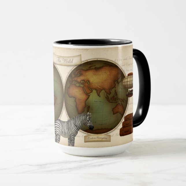 Neo-Victorian World Traveler's Illustrated Atlas Mug (Front Right)