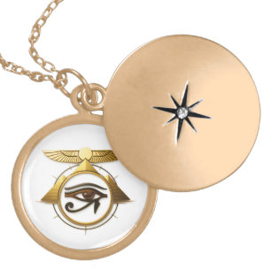 NeoAnk Eye of Horus Winged Sun Pyramids Symbol Gold Plated Necklace