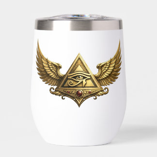 NeoAnkh | 3D Gold Eye of Horus & Winged Pyramid Thermal Wine Tumbler