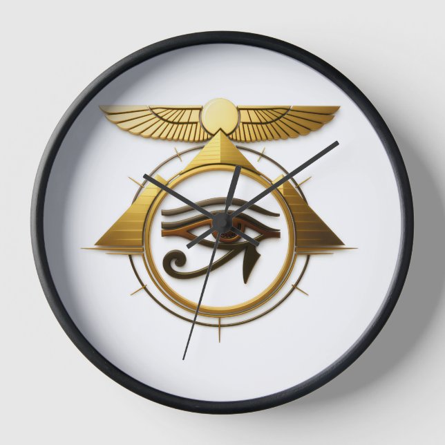 NeoAnkh 3D Golden Eye of Horus Winged Sun Disk Clock (Front)