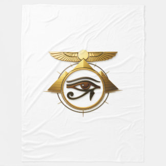 NeoAnkh 3D Golden Eye of Horus & Winged Sun Disk Fleece Blanket