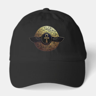 NeoAnkh 3D Golden Winged Ankh & Hieroglyphs Disk Hat