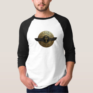 NeoAnkh 3D Golden Winged Ankh & Hieroglyphs Disk T-Shirt