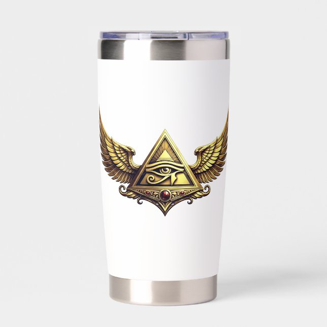 NeoAnkh Egyptian Eye of Horus Gold Winged Pyramid Insulated Tumbler (Front)