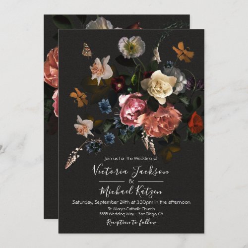 Neoclassical Floral Dark  Moody Wedding Invitation