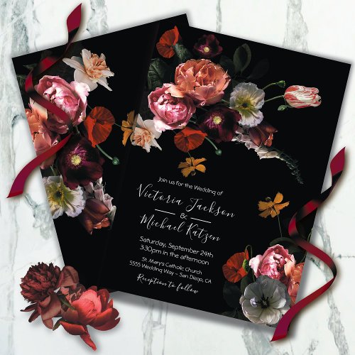 Neoclassical Floral Moody  Dark Wedding Invitation