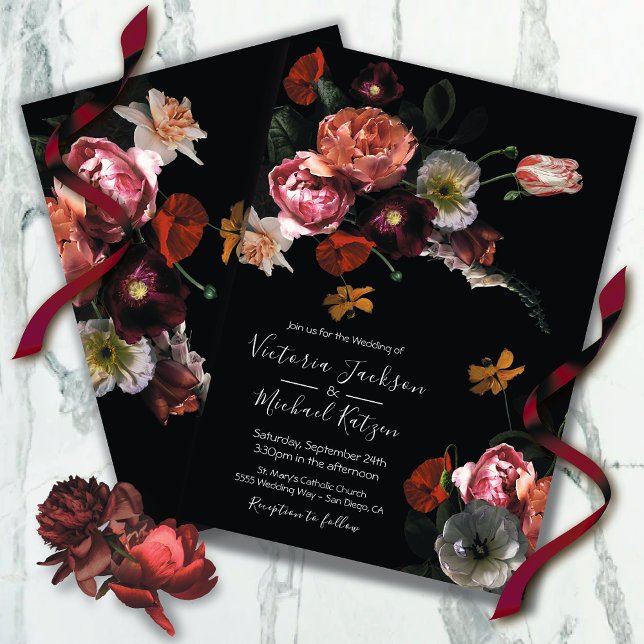 Neoclassical Floral Moody & Dark Wedding Invitation (Creator Uploaded)
