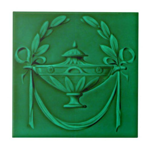 Neoclassical Green Urn Antique Repro Faux Relief Ceramic Tile