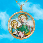 NeoGothic St. Anne and Young Mary (SAU 29) Gold Plated Necklace<br><div class="desc">St. Anne—wife of St. Joachim; mother of Mary, the Blessed Virgin; grandmother of Jesus. St. Anne teaching Mary to read the Scriptures from a book or scroll is, perhaps, *the* most familiar motif to contemporary viewers that features this saint. Statues of St. Anne and Young Mary grace innumerable Catholic churches,...</div>