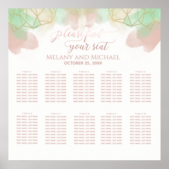 Neomint blush gold watercolor geometrical poster (Front)