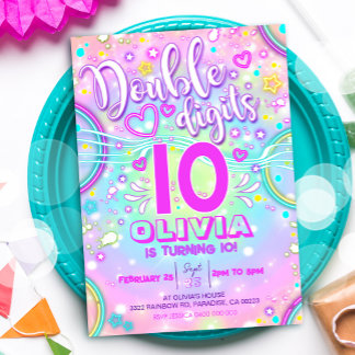 Neon 10th Birthday Invitation Double Digits