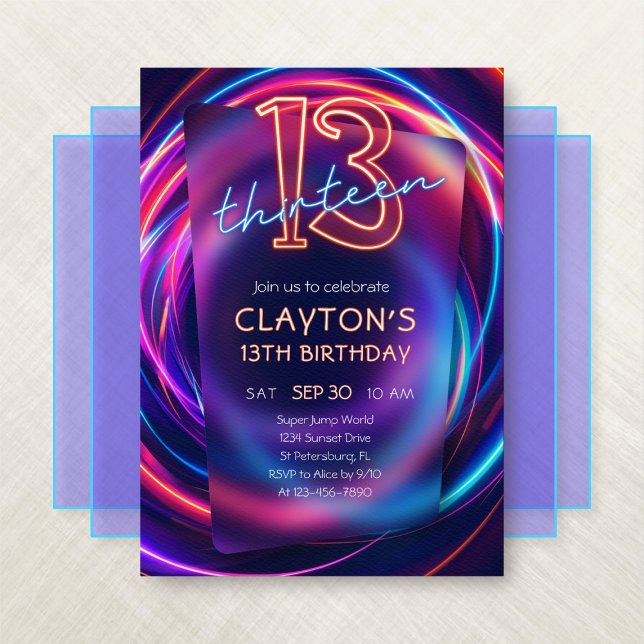 Neon 13th Birthday Invitation (Creator Uploaded)
