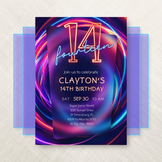 Neon 14th Birthday Invitation (Creator Uploaded)
