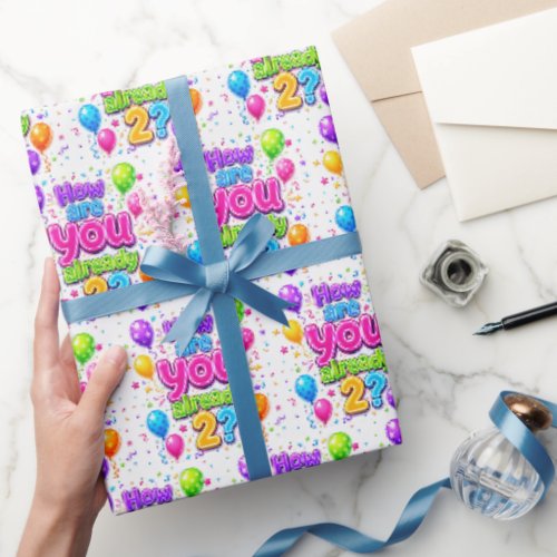 Neon 2nd Birthday Party Balloons and Confetti Wrapping Paper
