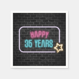 Neon 35th Birthday Marquee On Brick Wall Napkins