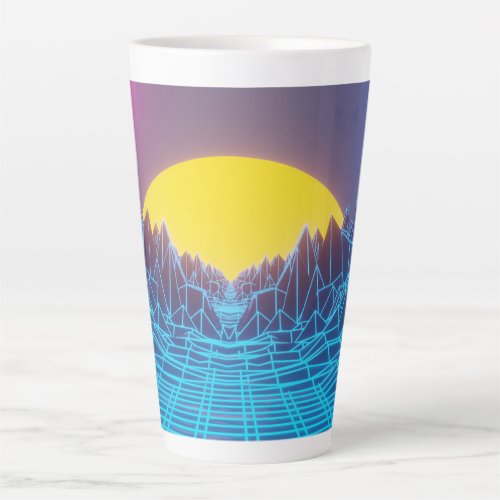 Neon 3D low poly terrain landscape in the style of Latte Mug