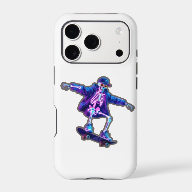 Neon 3D Skeleton Skateboarding – Funny Streetwear  iPhone Case (Back)