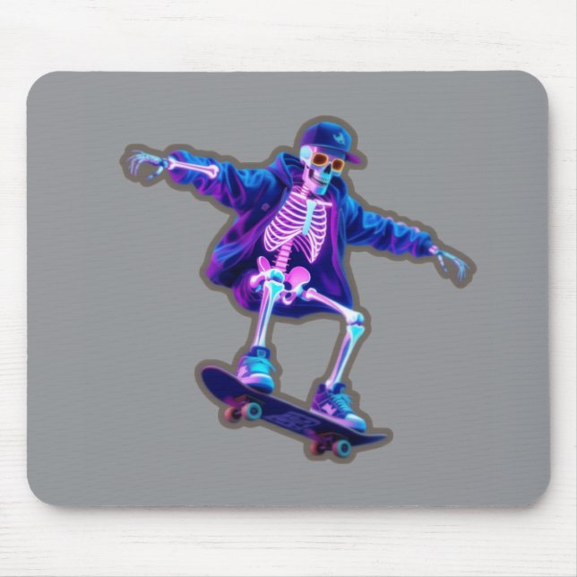 Neon 3D Skeleton Skateboarding – Funny Streetwear  Mouse Pad (Front)