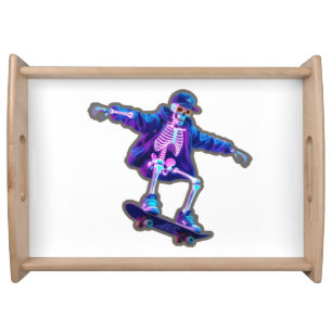 Neon 3D Skeleton Skateboarding – Funny Streetwear Serving Tray