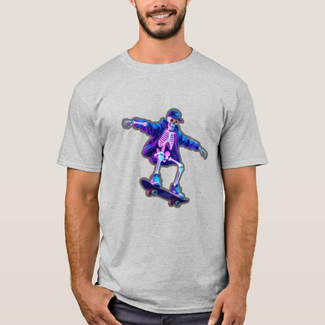 Neon 3D Skeleton Skateboarding – Funny Streetwear  T-Shirt (Front)