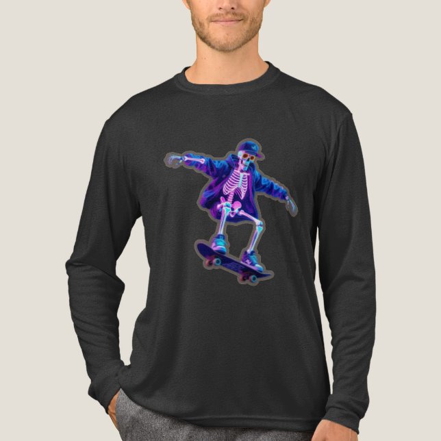 Neon 3D Skeleton Skateboarding – Funny Streetwear  Tri-Blend Shirt (Front)