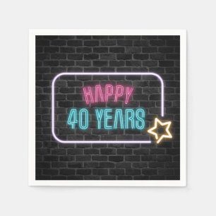 Neon 40th Birthday Marquee On Brick Napkins