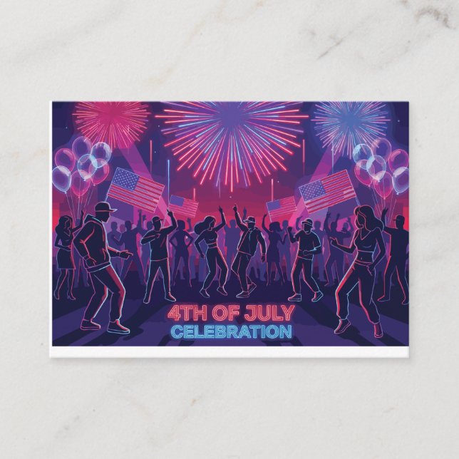 Neon 4th of July Celebration Dance Party Enclosure Card (Front)
