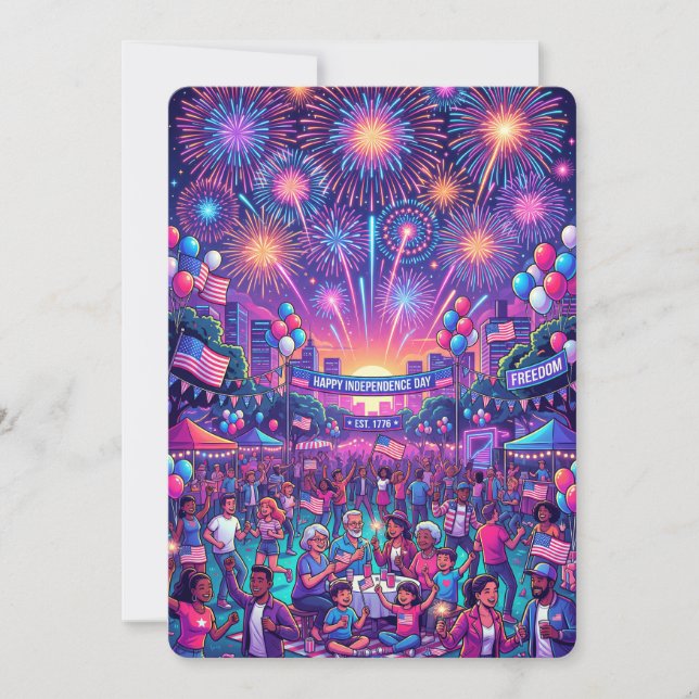 Neon 4th of July Independence Day Celebration Invitation (Front)