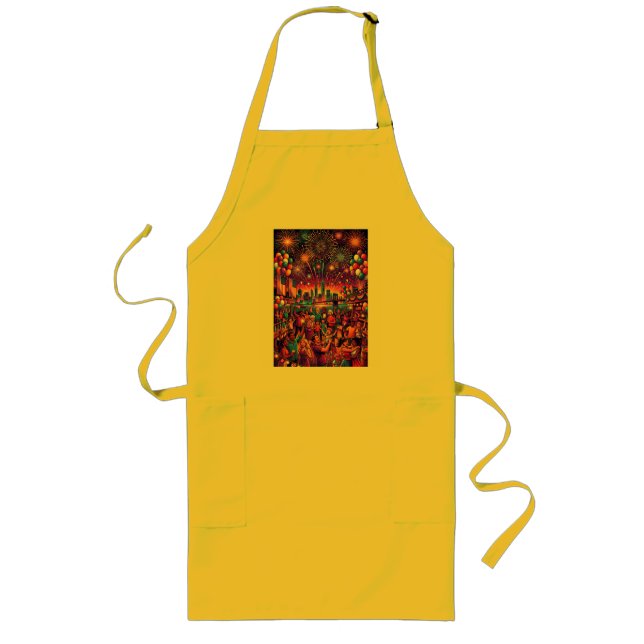 Neon 4th of July Independence Day Celebration Long Apron (Front)