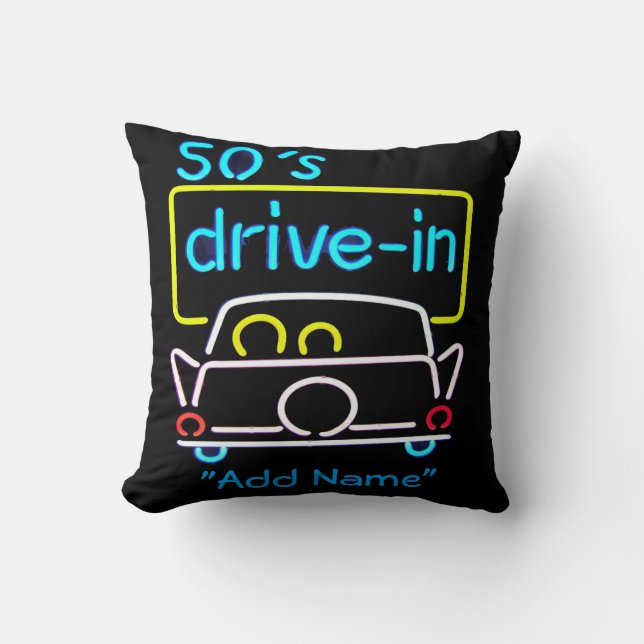 Neon 50s Drivein Decorative Pillow for Mancave (Front)
