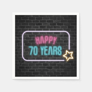 Neon 70th Birthday Marquee On Brick Wall Napkins