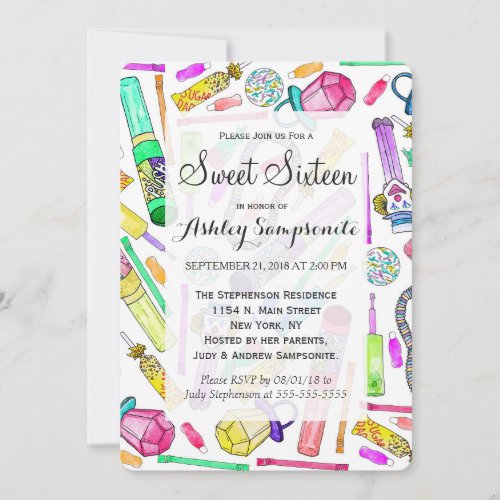 Neon 80s 90s Retro Funny Candy Pattern Invitation