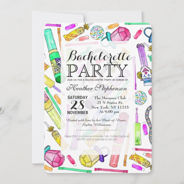 Neon 80's 90's Retro Funny Candy Pattern Invitation (Front)