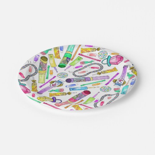 Neon 80s 90s Retro Funny Candy Pattern Paper Plates