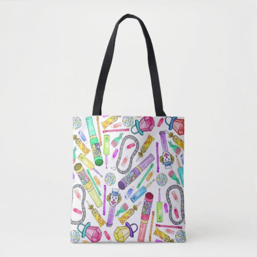 Neon 80s 90s Retro Funny Candy Pattern Tote Bag