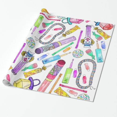 Neon 80s 90s Retro Funny Candy Pattern Wrapping Paper