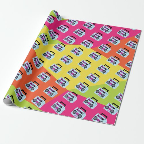 Neon 80s 90s Throw Back Music Wrapping Paper