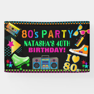 Neon 80's Birthday Party Banner