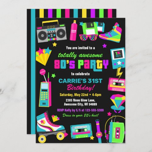 Neon 80s Birthday Party Invitation