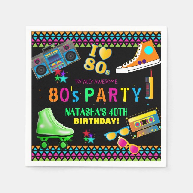 Neon 80's Birthday Party Napkins (Front)