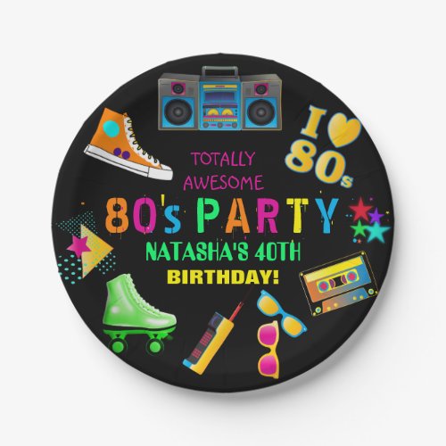 Neon 80s Birthday Party Paper Plates