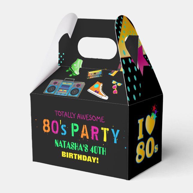 Neon 80's Birthday Party Personalized Favor Boxes (Front Side)