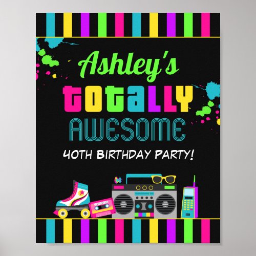 Neon 80s Birthday Party Sign