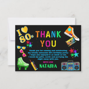 Neon 80's Birthday Party Thank You Card