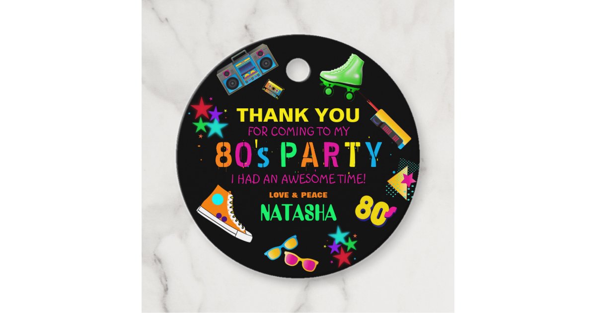Neon 80's Birthday Party Thank You Favor Tags | Zazzle