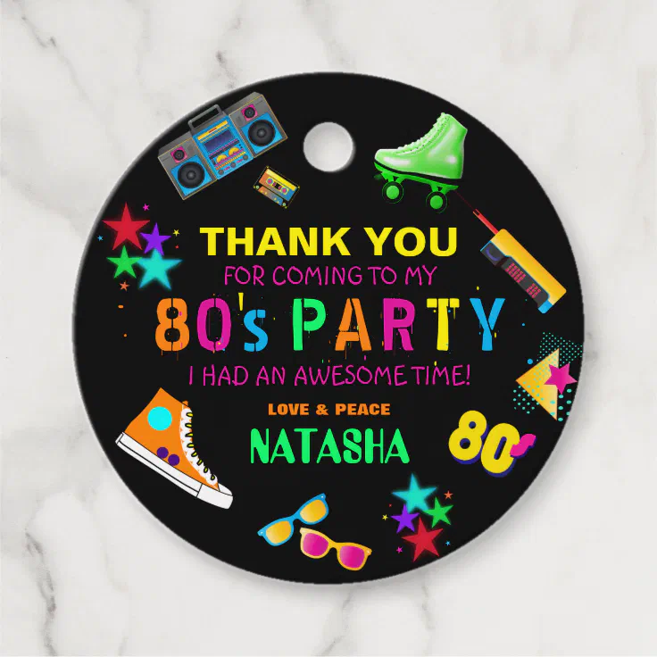 Neon 80's Birthday Party Thank You Favor Tags | Zazzle