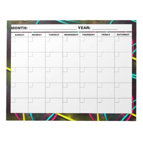 Neon 80s Blank Calendar Notepad