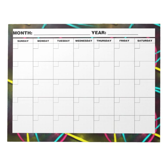 Neon 80s Blank Calendar Notepad (Front)